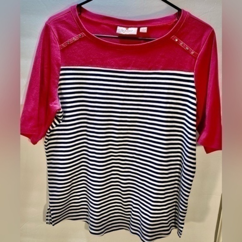 QUACKER  FACTORY STRIPED SHIRT SIZE MEDIUM WITH STUDS AND RHINESTONES